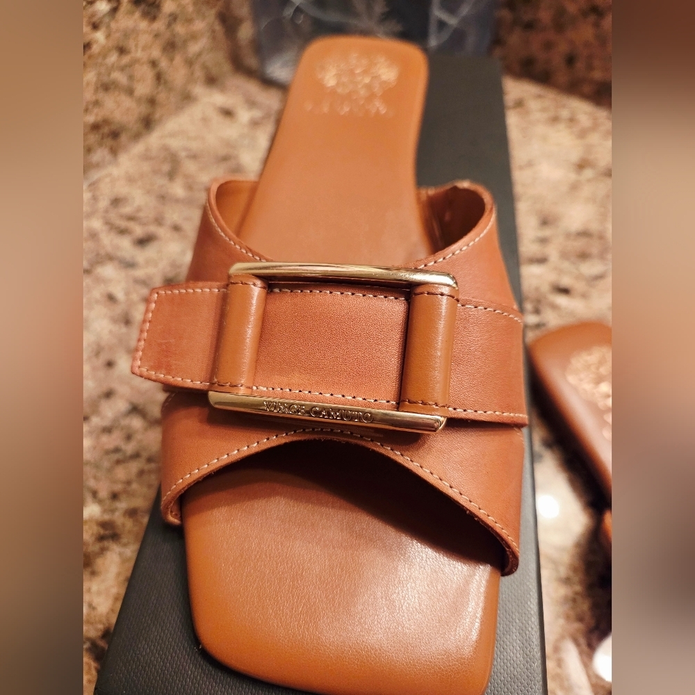 Brown Leather Slide Sandals - Picture 3 of 5